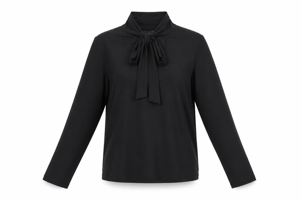 Marks & Spencer Women’s Black Long Sleeve Bow Neck Jersey Blouse Size 10