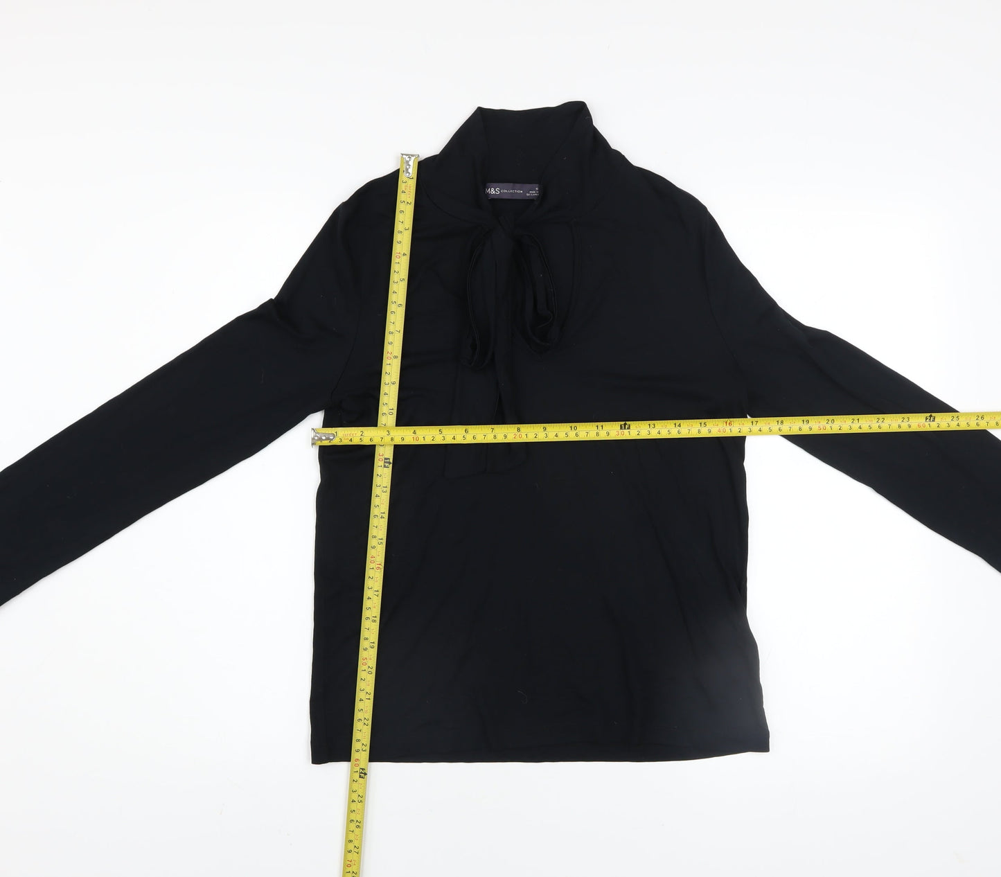 Marks and Spencer Women’s Black Long Sleeve Bow Neck Jersey Blouse Size 10