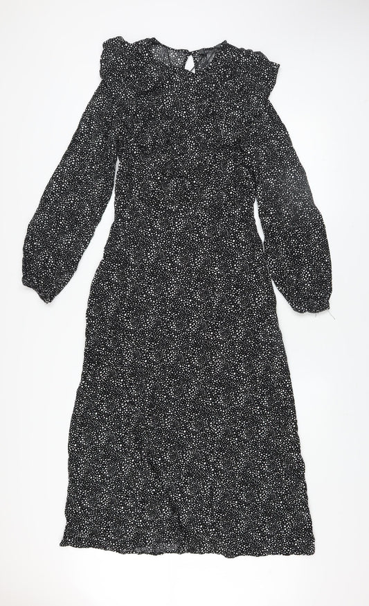 Primark Womens Black Polka Dot Midi Fit & Flare Dress Size 8
