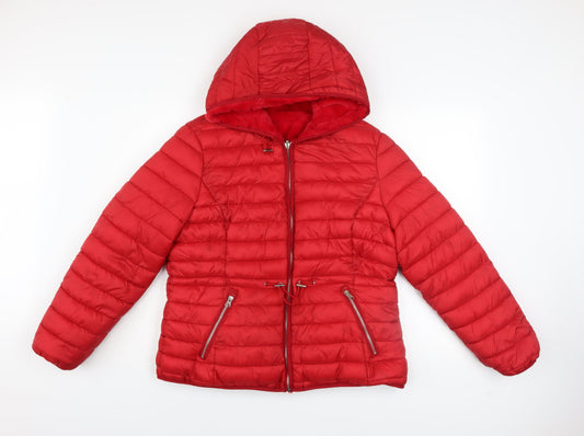 Aleco Moda Women's Red Hooded Puffer Jacket L Nylon Quilted