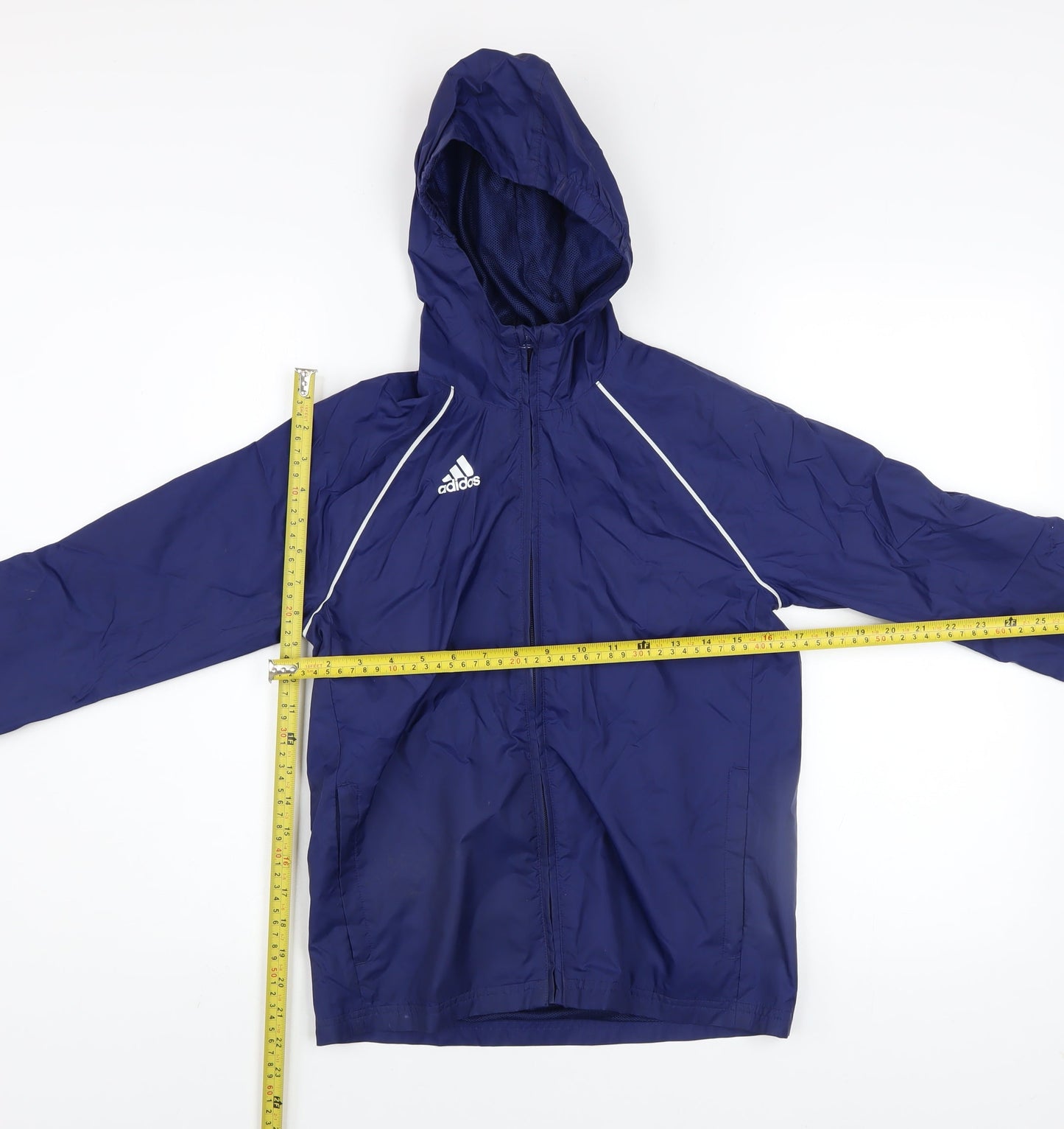 Adidas Boys Blue Windbreaker Jacket 9-10 Years Hooded Lightweight Zip Up