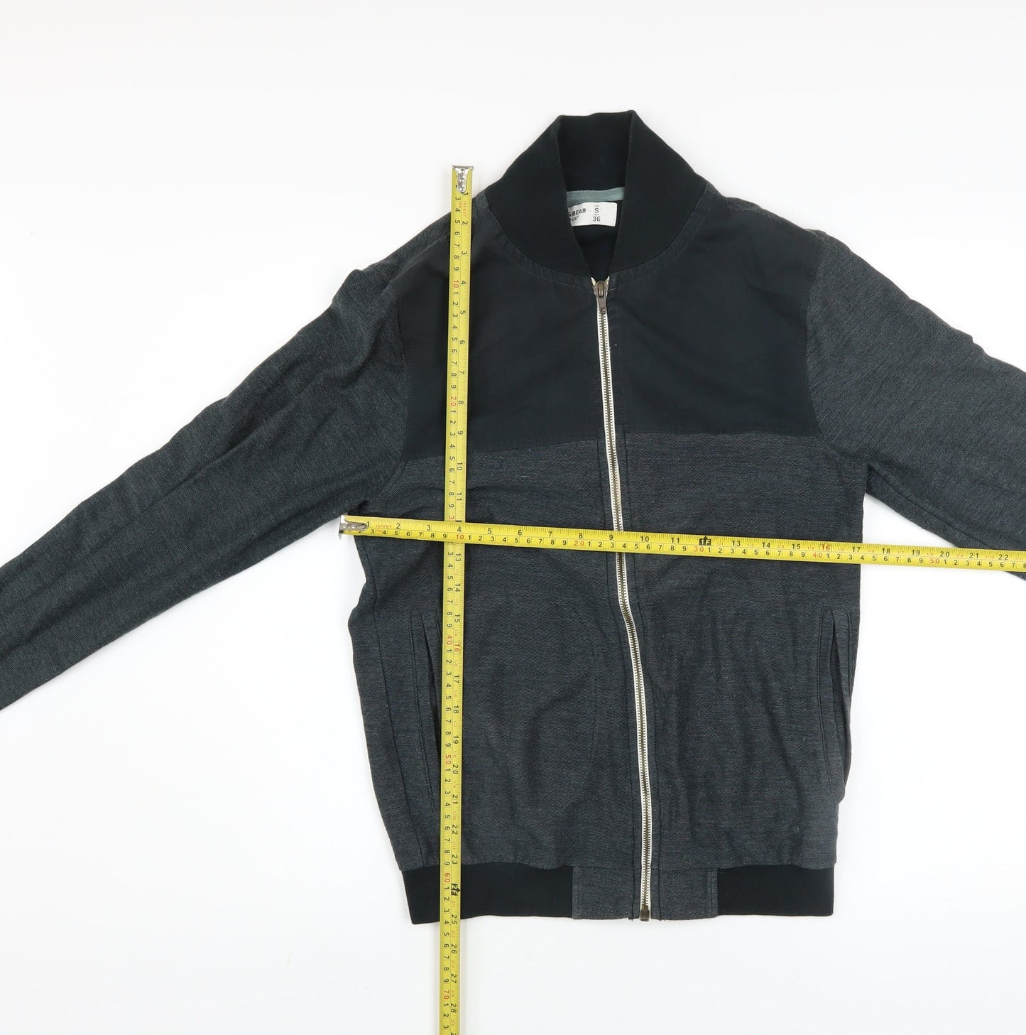 Pull&Bear Men’s Grey Bomber Jacket S Cotton Blend Full Zip