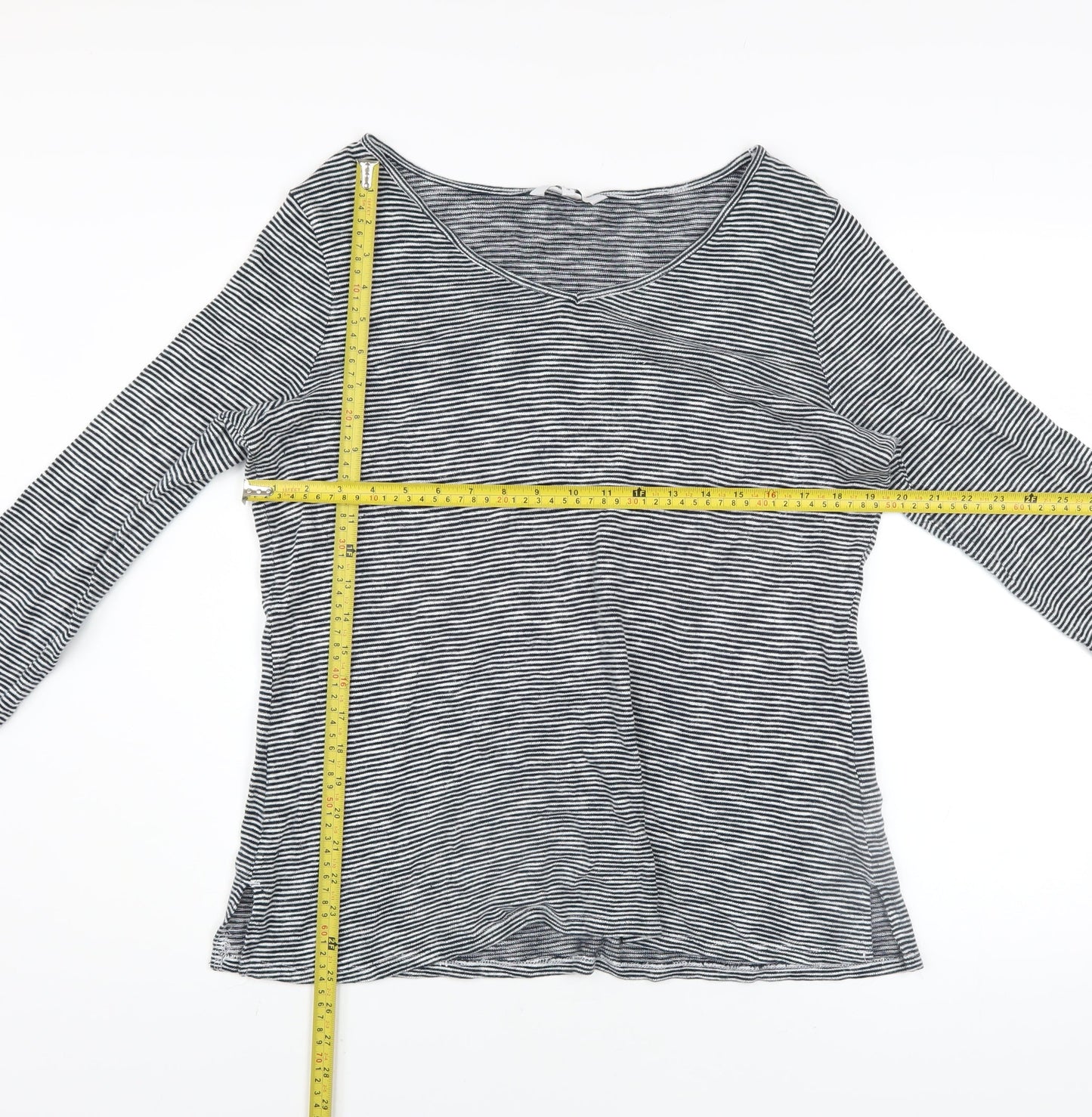Next Women’s Black Striped V-Neck Long Sleeve Lace Cuff Top Size 16