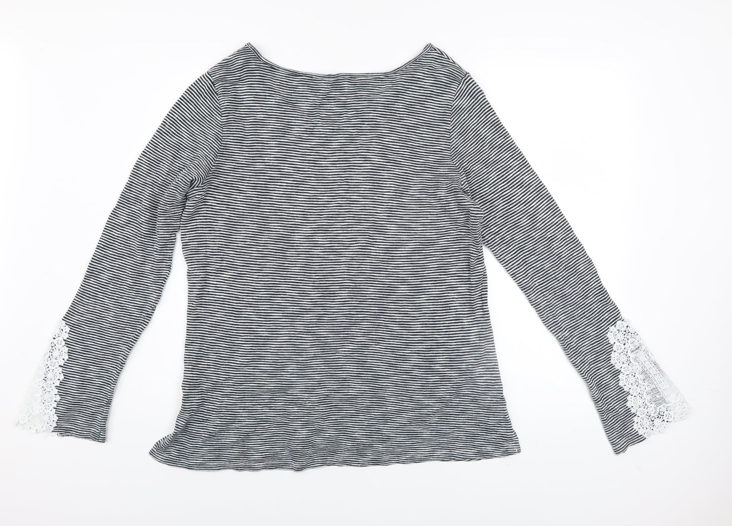 Next Women’s Black Striped V-Neck Long Sleeve Lace Cuff Top Size 16