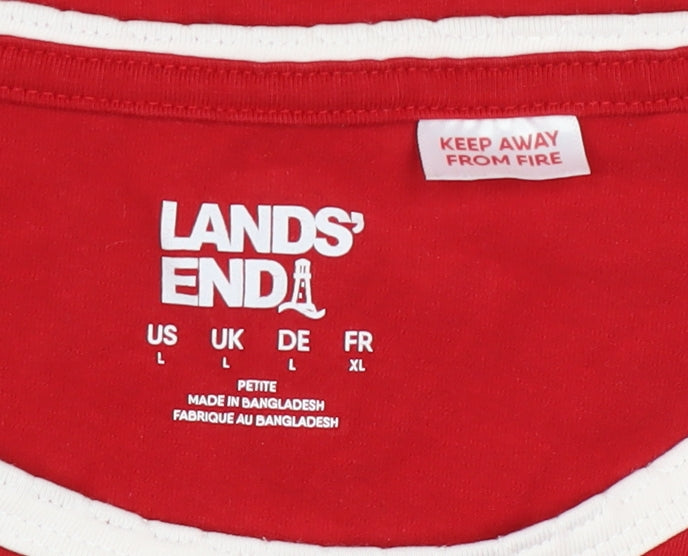 Lands' End Men's Red Long Sleeve Cotton Elastane Casual Top L