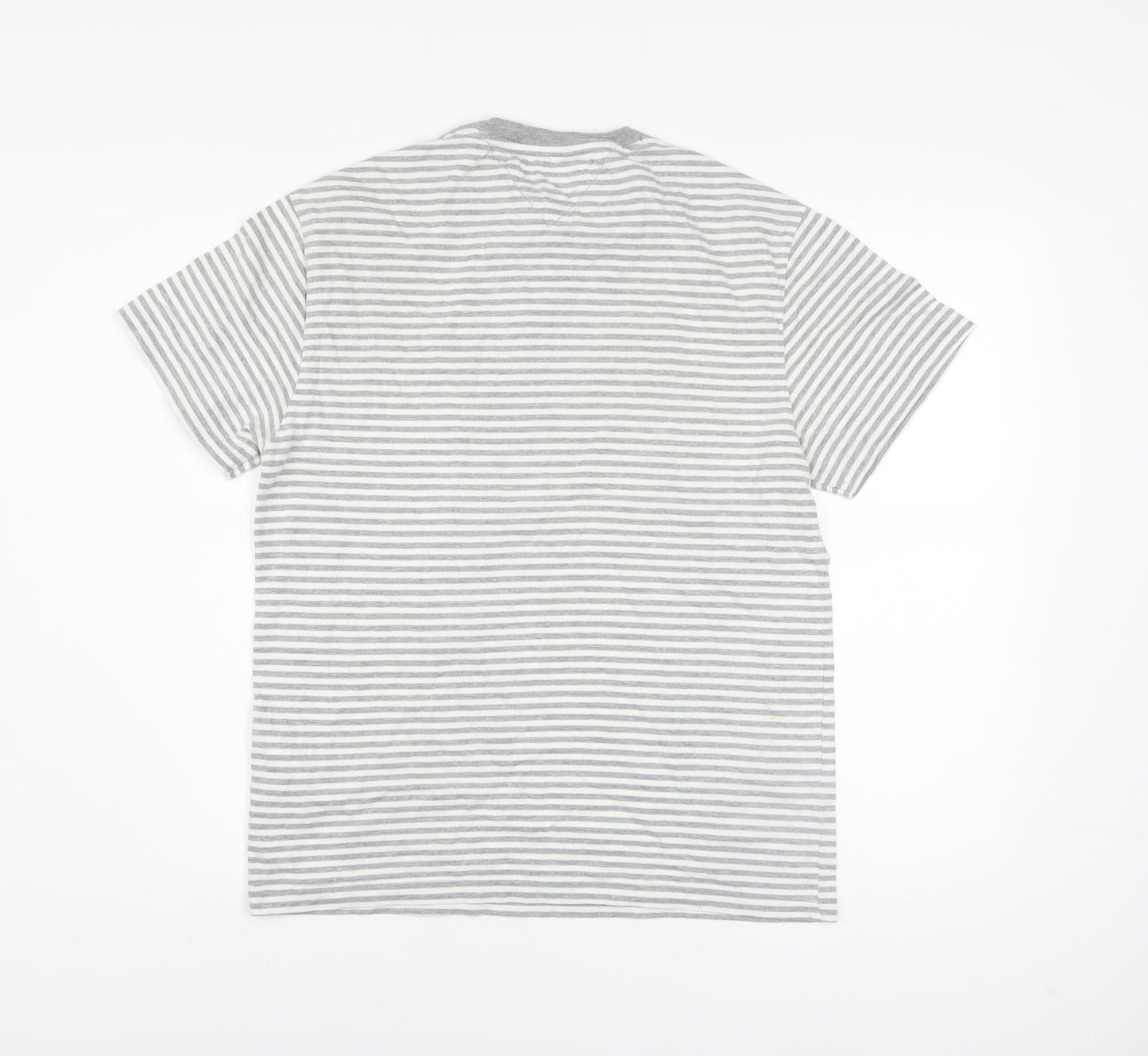 Tommy Jeans Men's Grey White Striped Cotton Crew Neck T-Shirt S