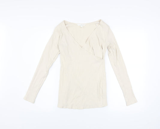 H&M Mama Women’s Beige Wrap V-Neck Long Sleeve Maternity Blouse S
