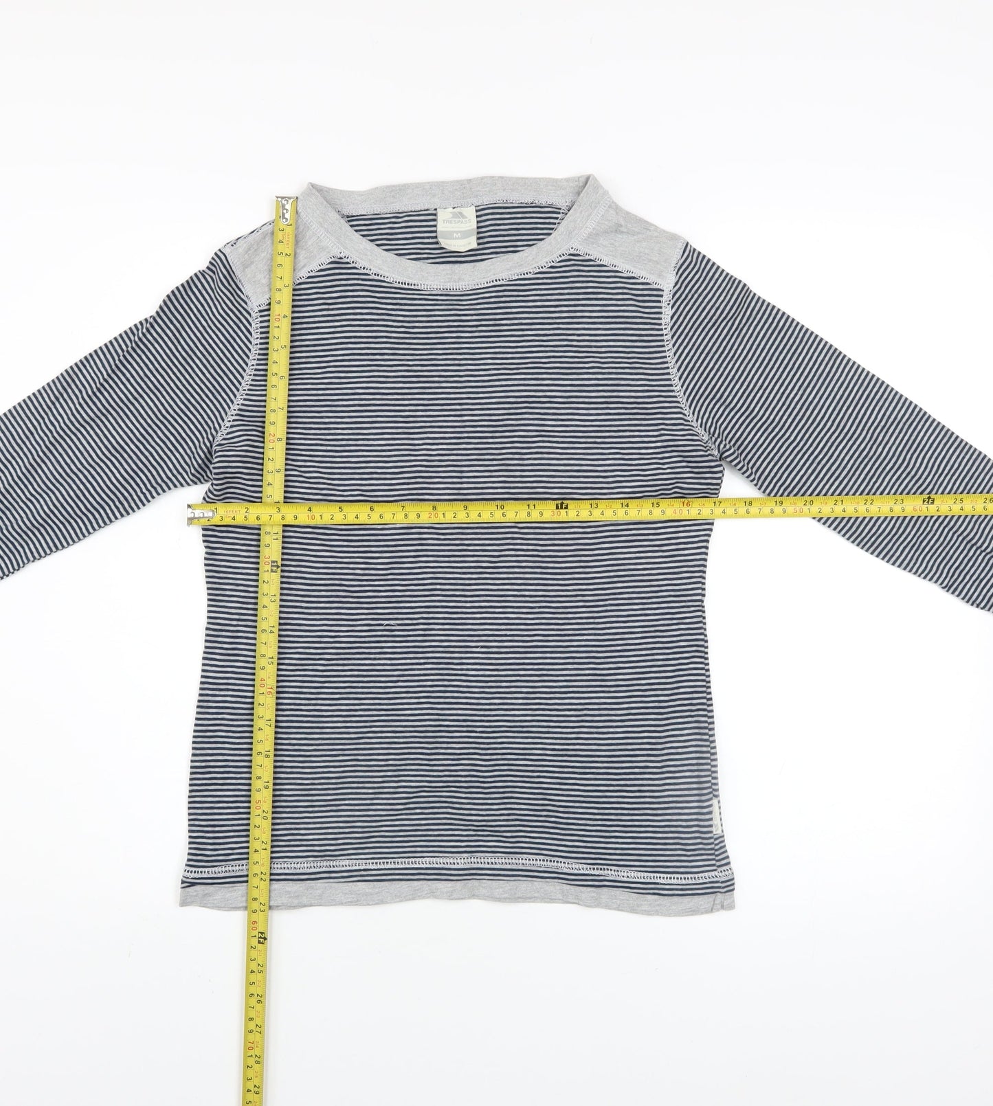 Trespass Men Blue Striped Cotton Long Sleeve Casual Top M