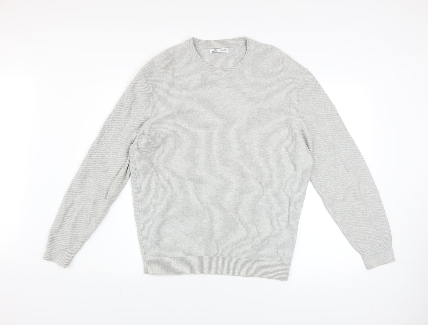 Zara Men’s Grey Cotton Crew Neck Pullover Jumper Size L