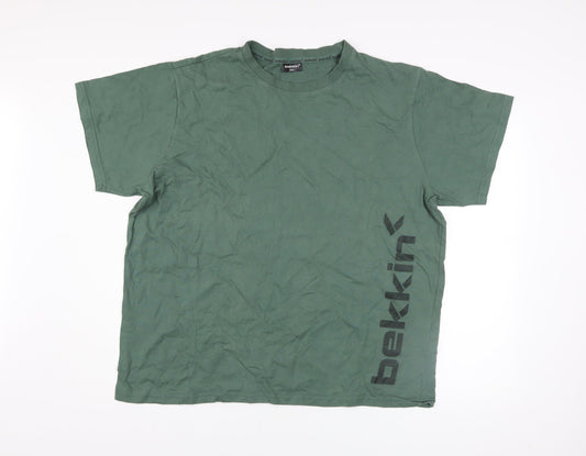 Bekkin Men Green 2XL Crew Neck Cotton T-Shirt
