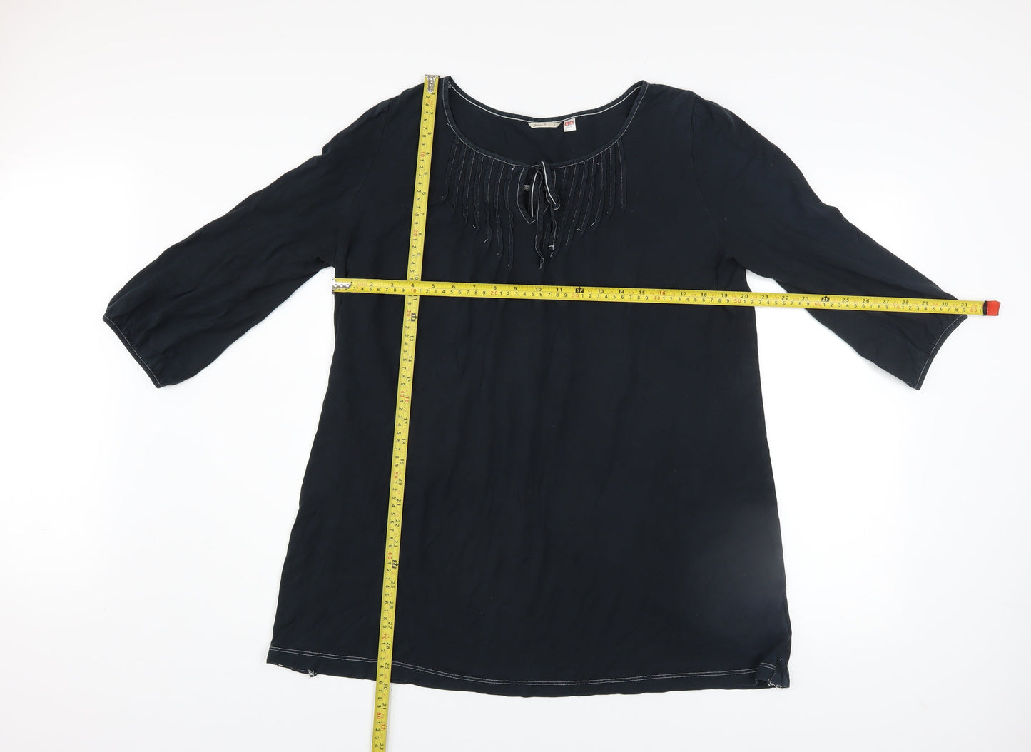 Uniqlo Women's Black Cotton 3/4 Sleeve Tunic Blouse Size L