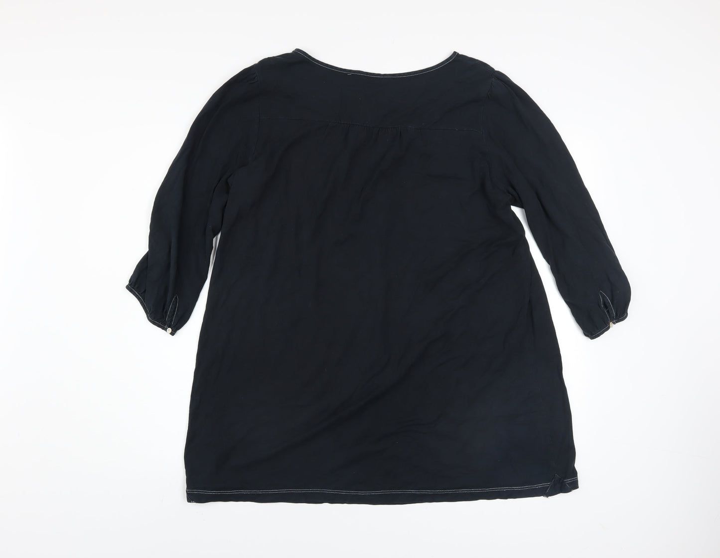 Uniqlo Women's Black Cotton 3/4 Sleeve Tunic Blouse Size L