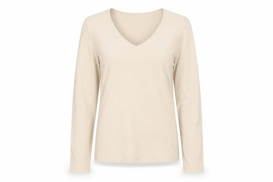 Velvet Women's Beige V-Neck Long Sleeve Cotton Lycra Top Size M