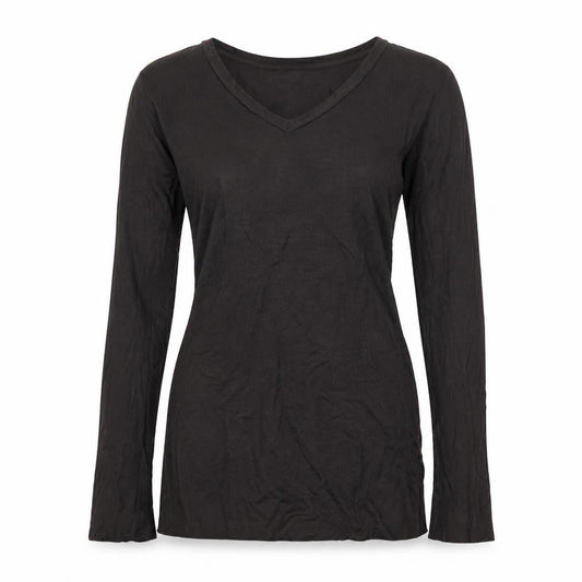 Charli London Womens Brown Long Sleeve V-Neck Stretch T-Shirt Size 8