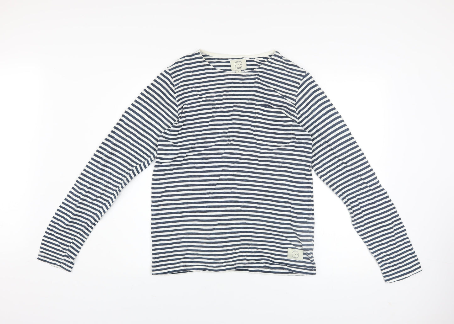 SUIT Unisex Blue Striped Long Sleeve Cotton Crew Neck T-Shirt S