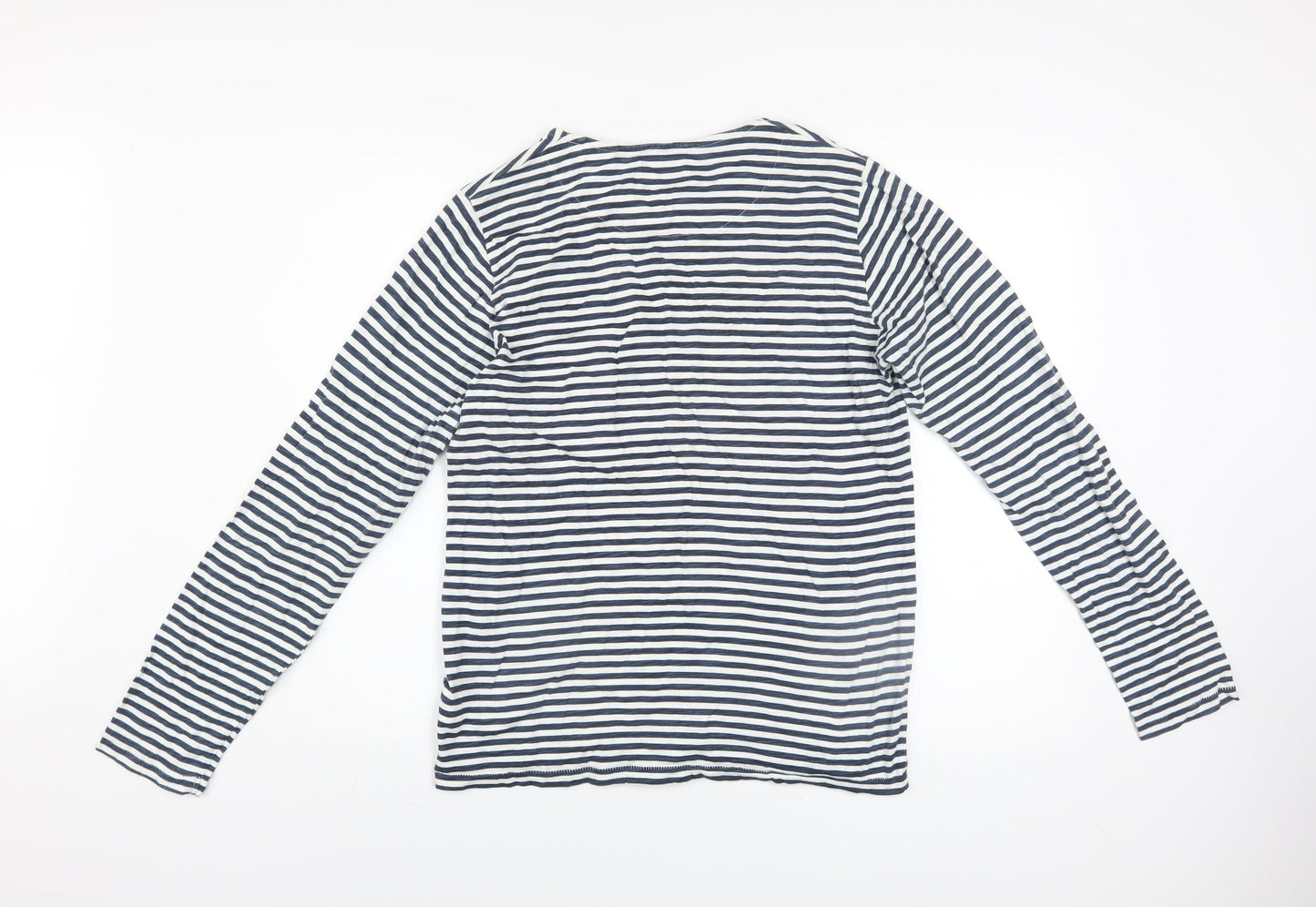 SUIT Unisex Blue Striped Long Sleeve Cotton Crew Neck T-Shirt S