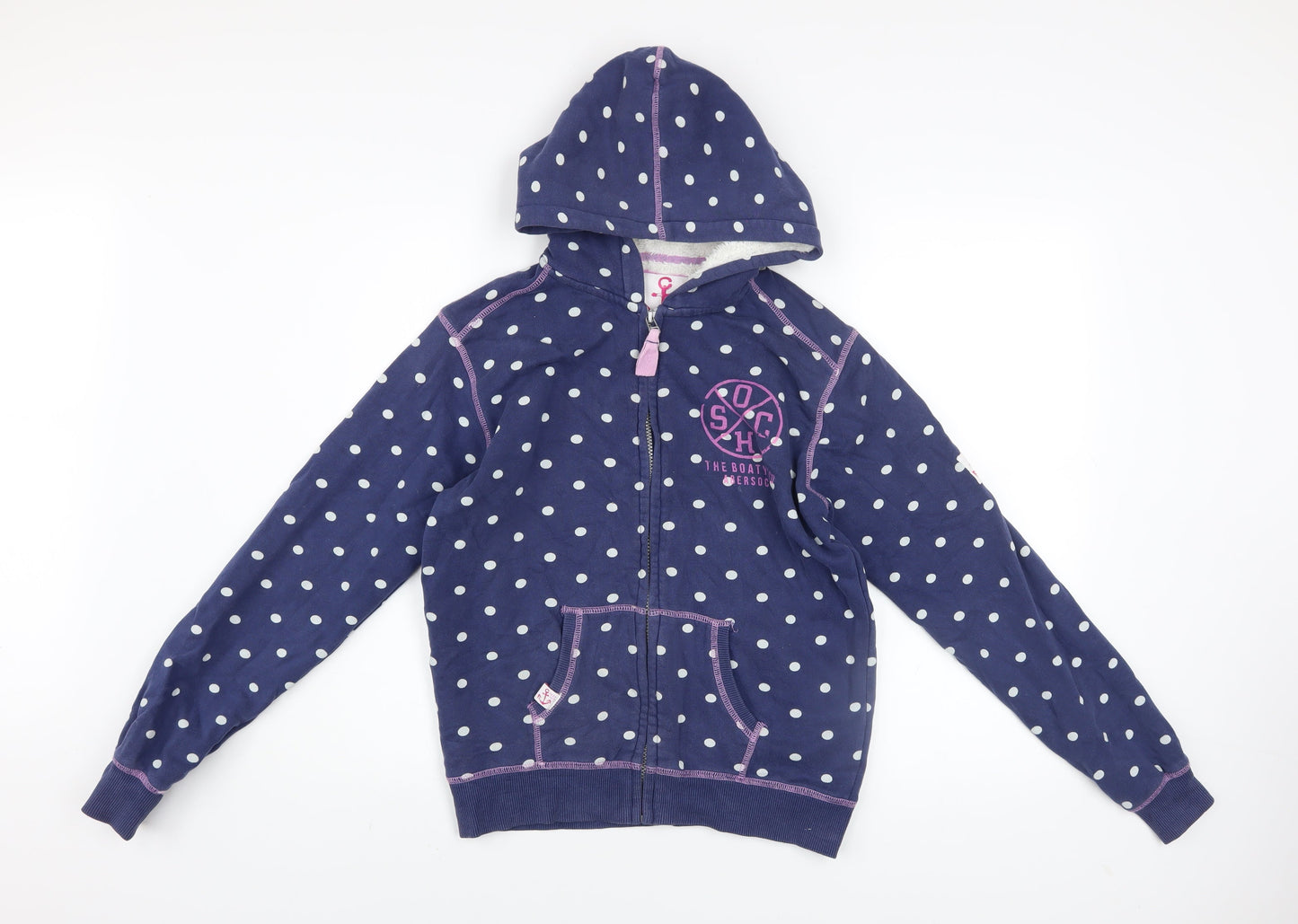 Lazy Jacks Girls Blue Polka Dot Full Zip Hoodie 11-12 Years Nautical Anchor Design