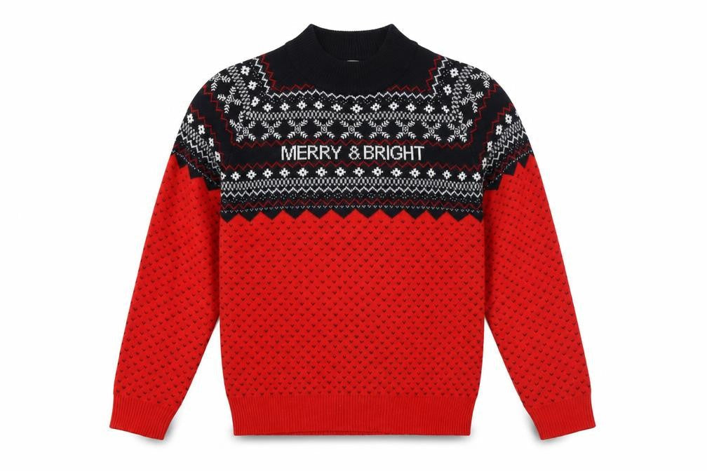 Avenue Men’s Red Fair Isle Christmas Jumper L High Neck Knitwear