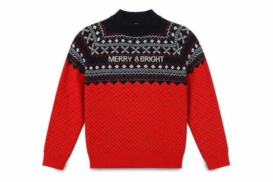 Avenue Men’s Red Fair Isle Christmas Jumper L High Neck Knitwear