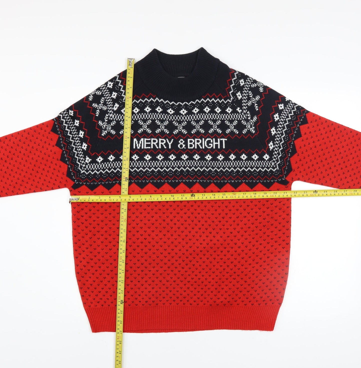 Avenue Men’s Red Fair Isle Christmas Jumper L High Neck Knitwear
