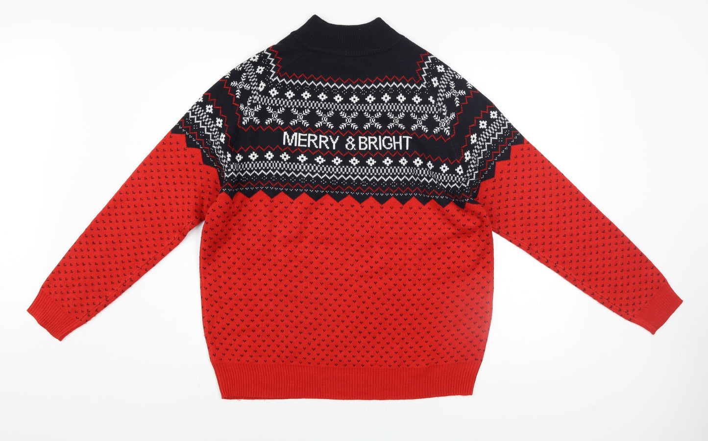 Avenue Men’s Red Fair Isle Christmas Jumper L High Neck Knitwear