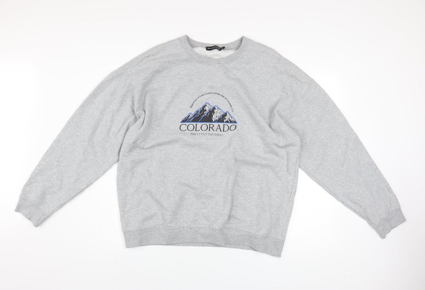 PrettyLittleThing Unisex Grey Colorado Graphic Pullover Sweatshirt M