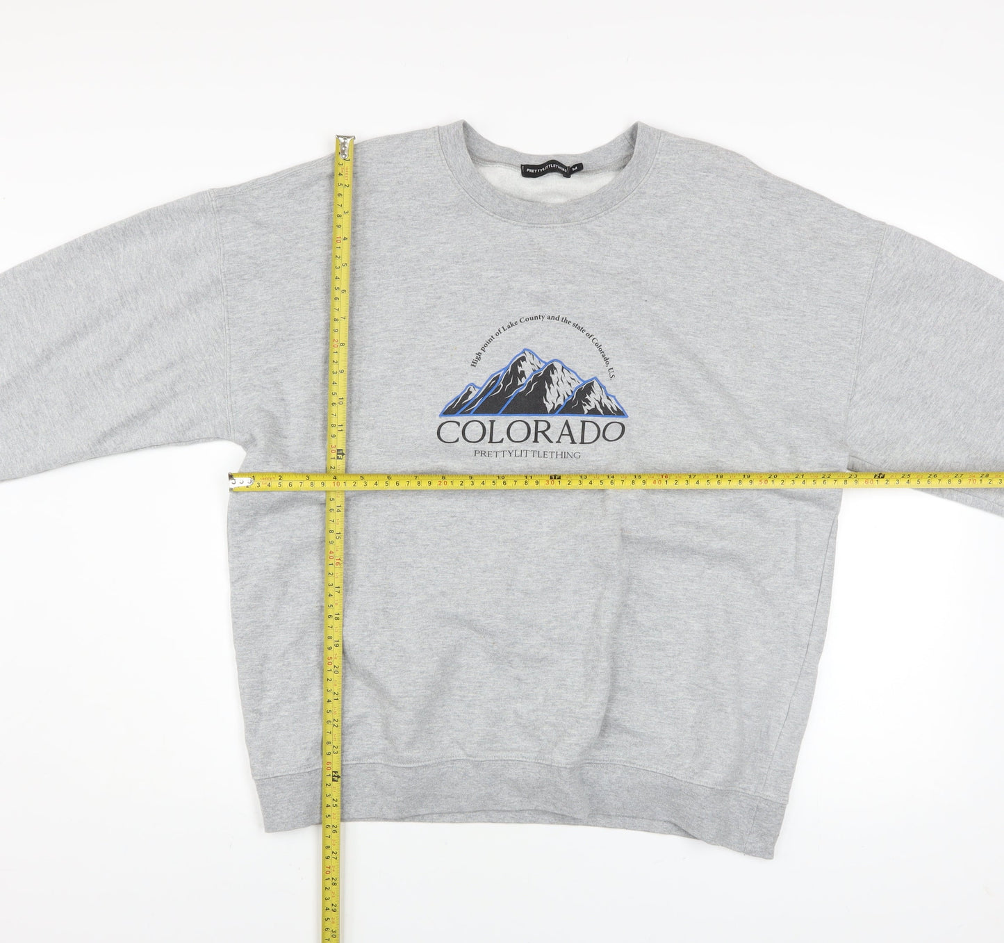 PrettyLittleThing Unisex Grey Colorado Graphic Pullover Sweatshirt M