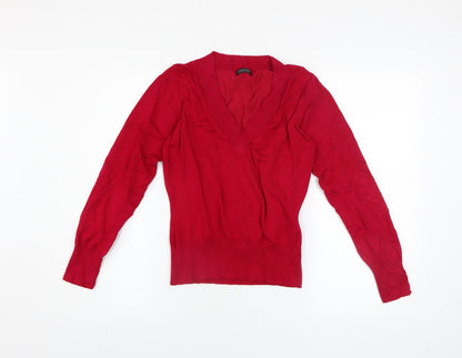 F&F Women's Red V-Neck Knit Pullover Jumper Size 14