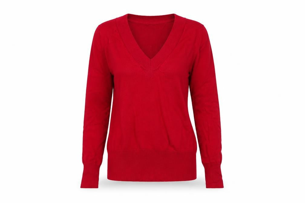 Florence & Fred Women's Red V-Neck Knit Pullover Jumper Size 14