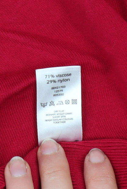 F&F Women's Red V-Neck Knit Pullover Jumper Size 14
