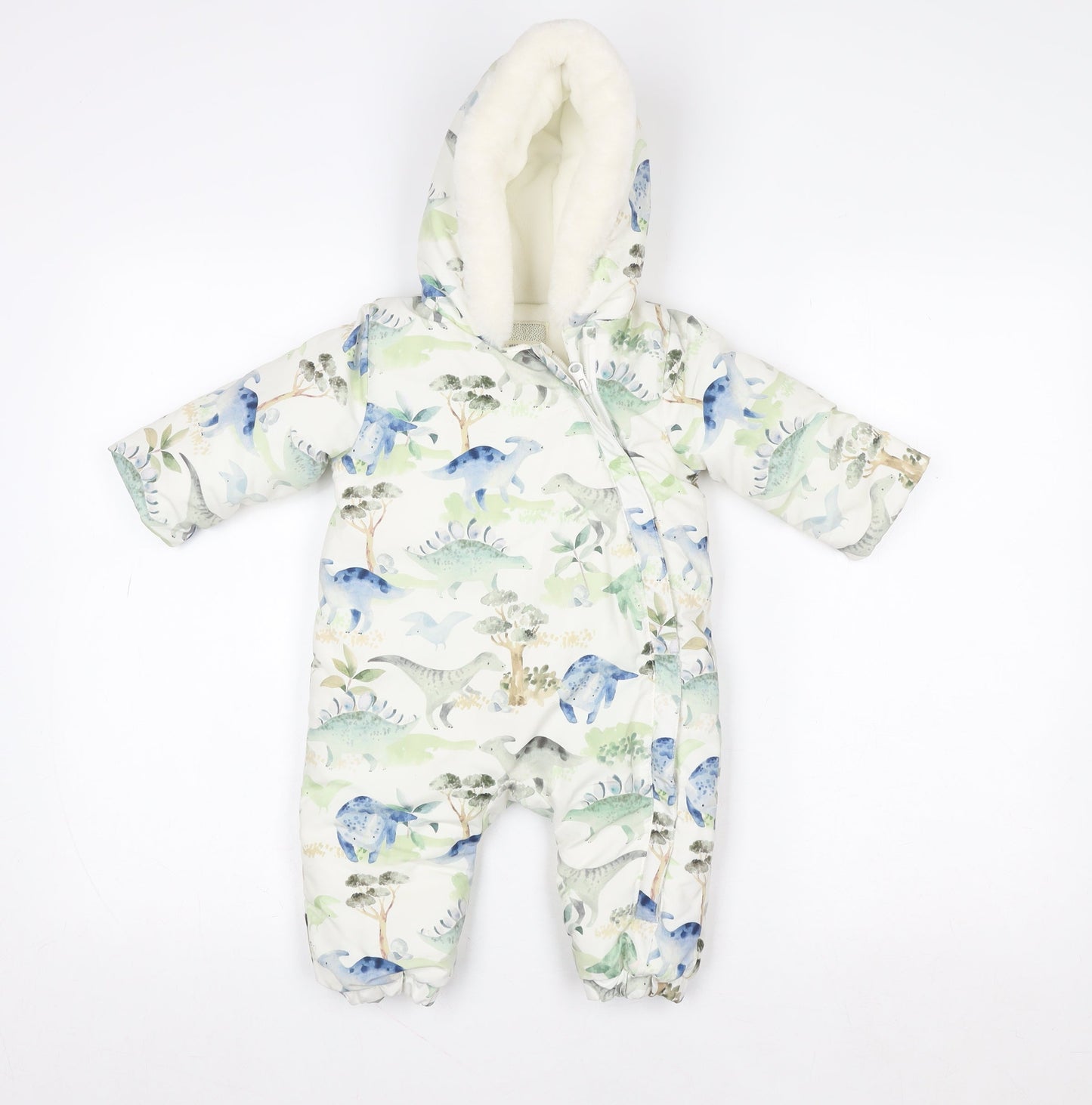 Tu Unisex Kids Multicoloured Dinosaur Print Hooded Snowsuit 6-9 Months