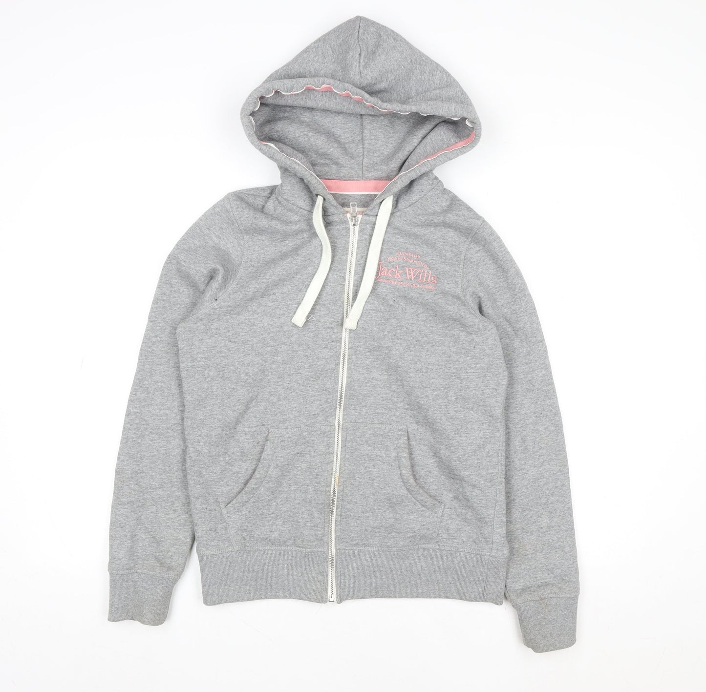 Jack Wills Women’s Grey Hooded Full Zip Jersey Jacket Size 8