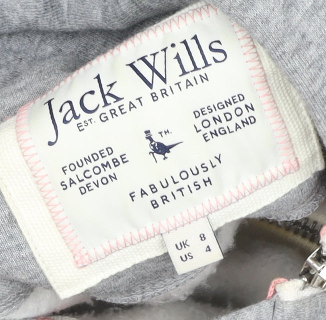 Jack Wills Women’s Grey Hooded Full Zip Jersey Jacket Size 8
