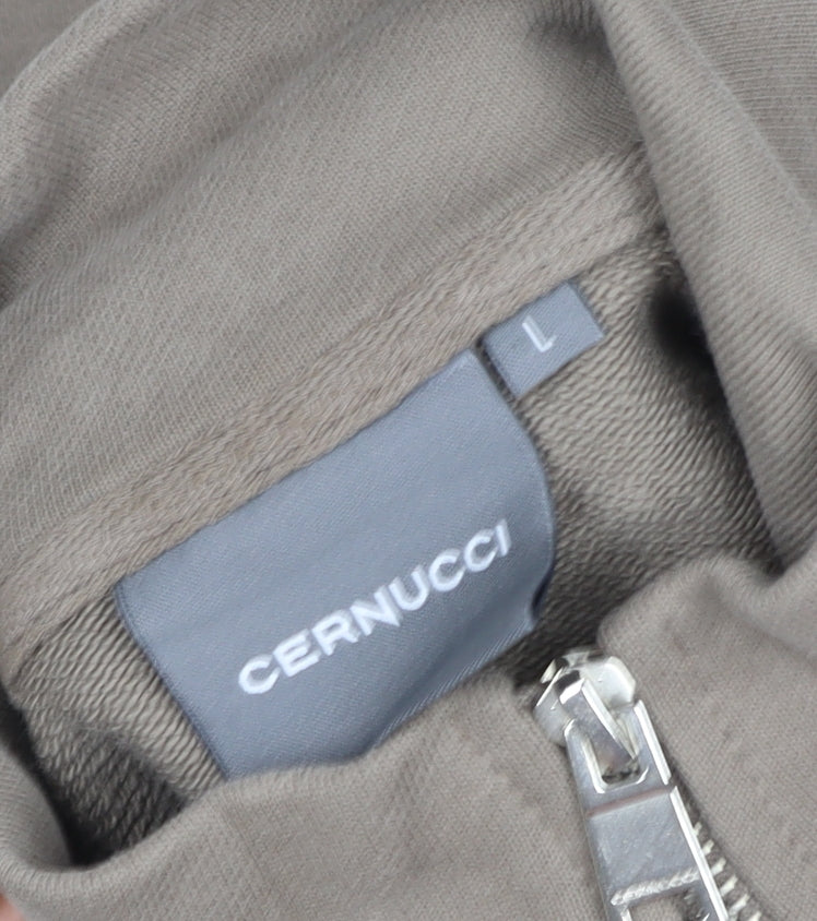 Cernucci Men's Brown Cotton Bomber Jacket L Full Zip Casual