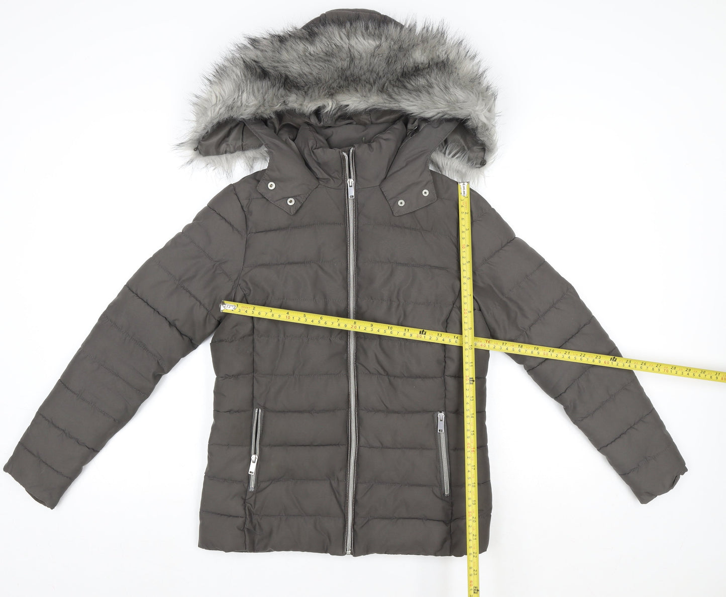 New Look Women’s Grey Faux Fur Hooded Puffer Jacket Size 6