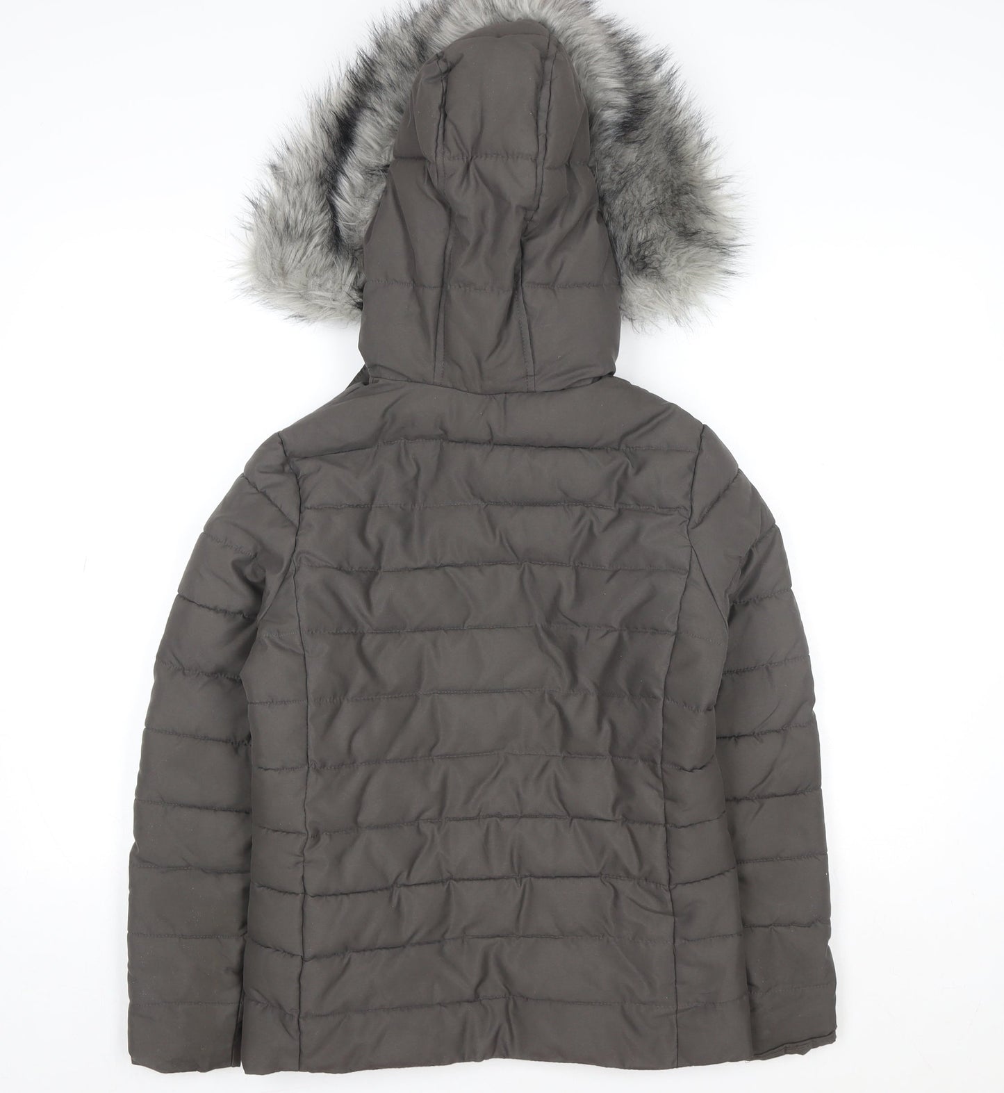 New Look Women’s Grey Faux Fur Hooded Puffer Jacket Size 6