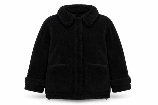 Topshop Women's Black Fleece Zip Coat Size S Classic Mid-Length