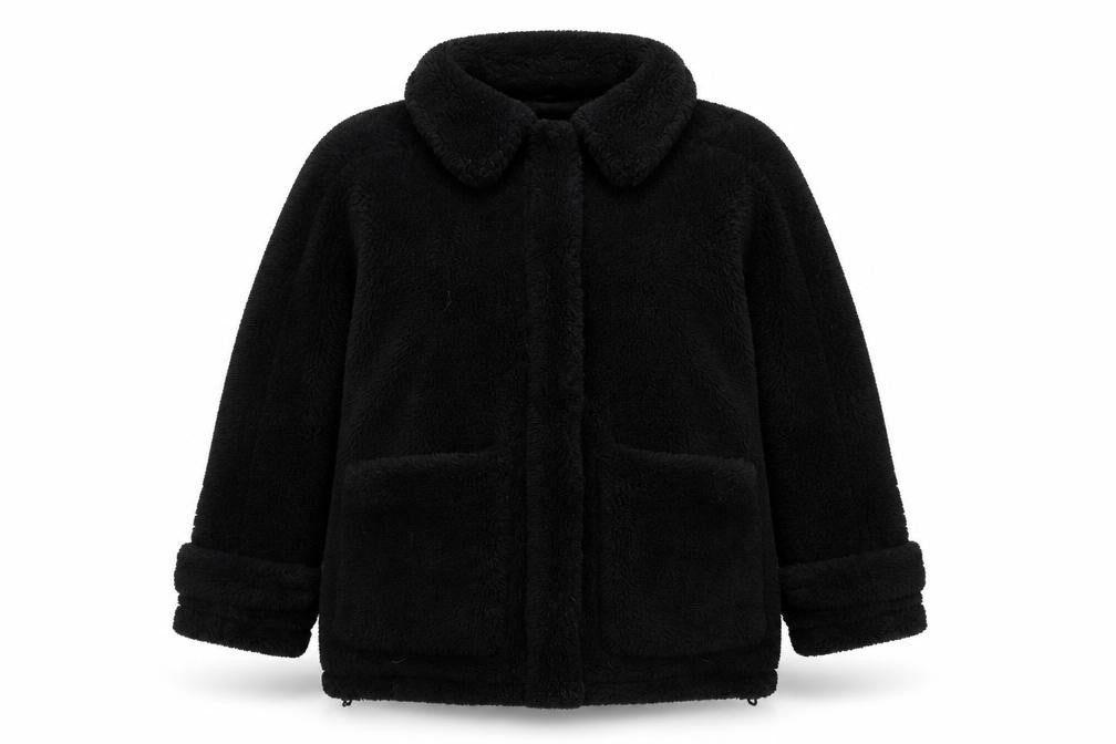 Topshop Women's Black Fleece Zip Coat Size S Classic Mid-Length
