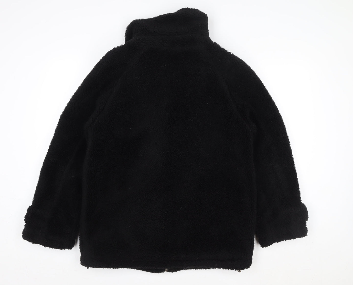 Topshop Women's Black Fleece Zip Coat Size S Classic Mid-Length