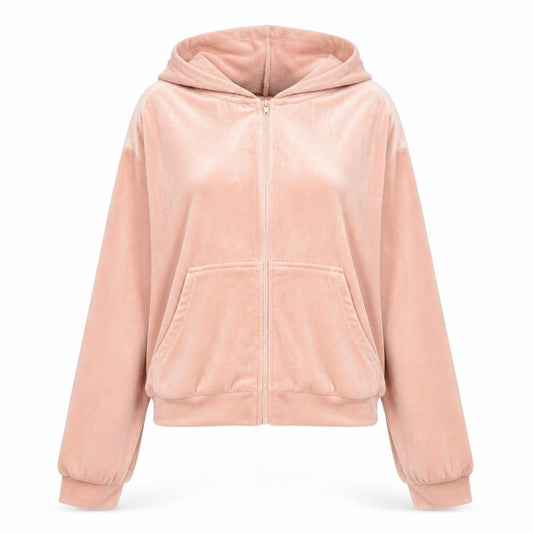 H&M Women Pink Velour Hooded Zip Jacket Size 10 Regular