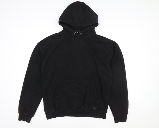 John Couture Women Black Medium Pullover Hoodie Embroidered Logo