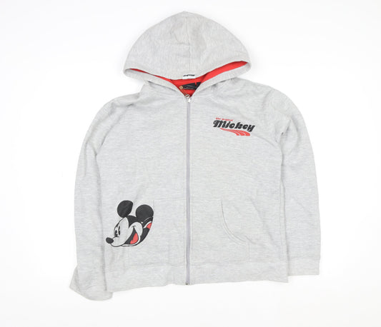 Mickey & Co Women Grey Hooded Zip Jacket M Cotton Blend Casual