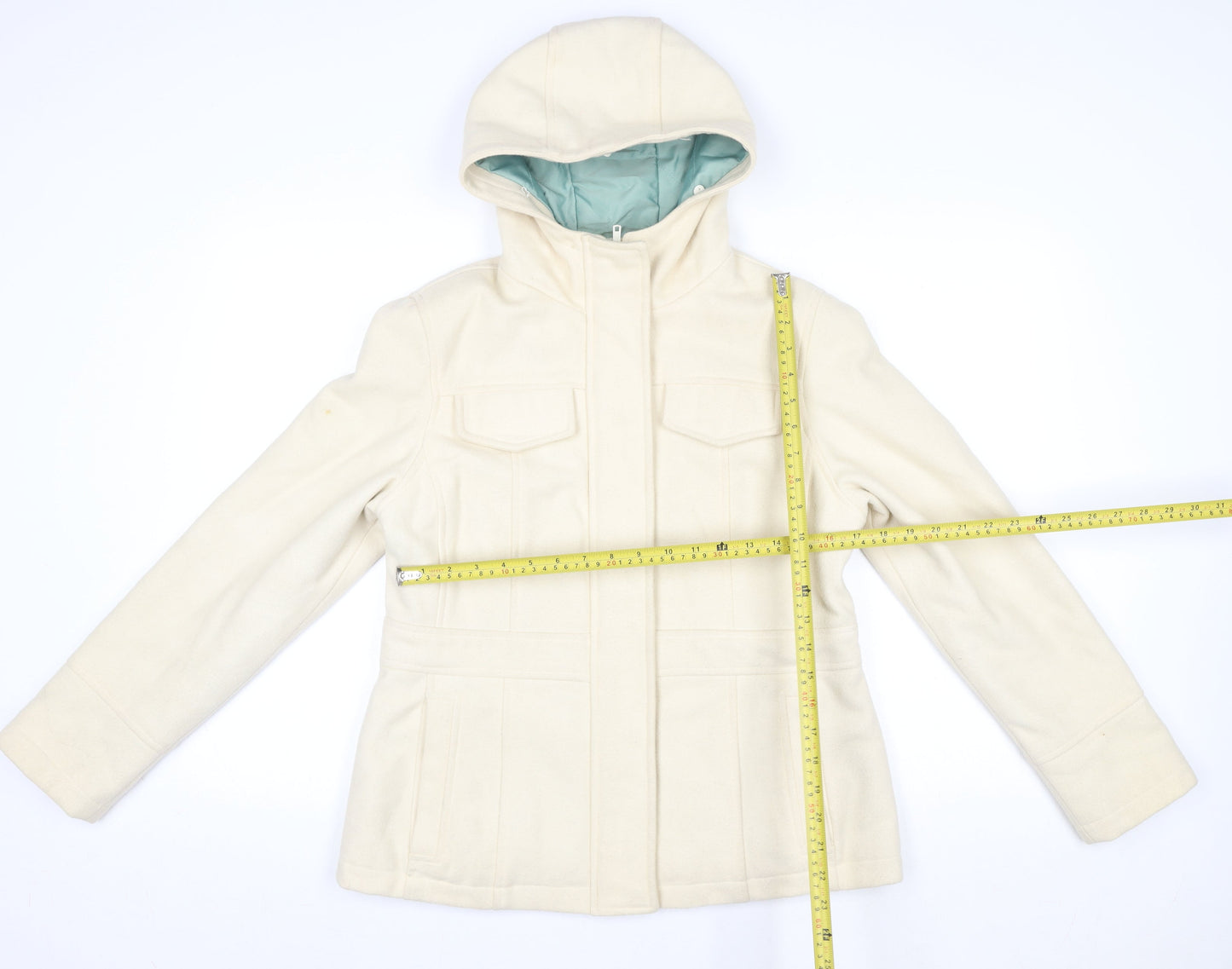 Debenhams Women’s Ivory Wool Hooded Parka Jacket Size 14