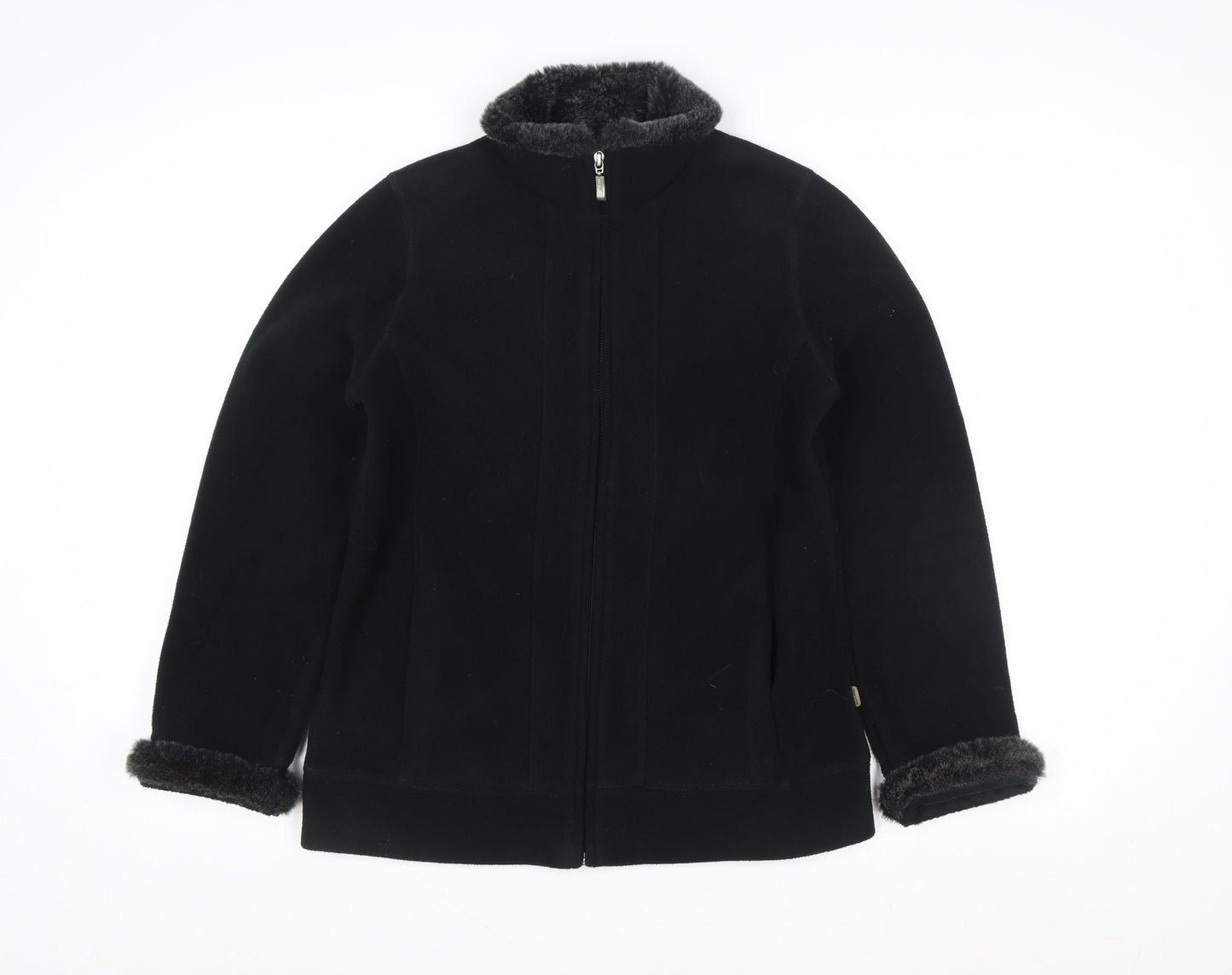 Maine New England Women's Black Faux Fur Trim Full Zip Jacket Size 10