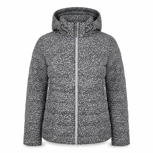 F&F Women’s Grey Animal Print Hooded Puffer Jacket Size 8