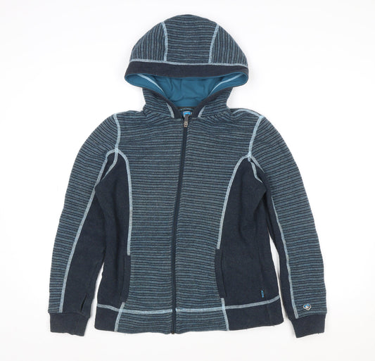 Kuhl Womens Blue Striped Chianti Fleece Hooded Jacket Size S