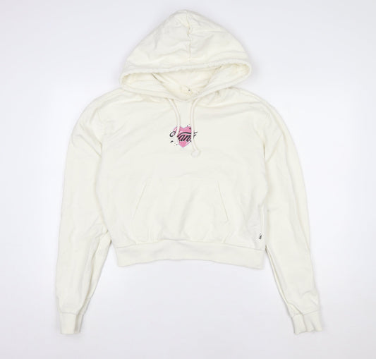 Vans Womens Ivory Hoodie Size S Pullover 100% Cotton Graphic Logo