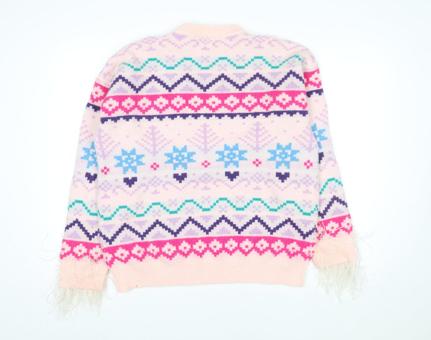 Boohoo Womens Multicoloured Fair Isle Knit Jumper M Crew Neck Winter Pullover