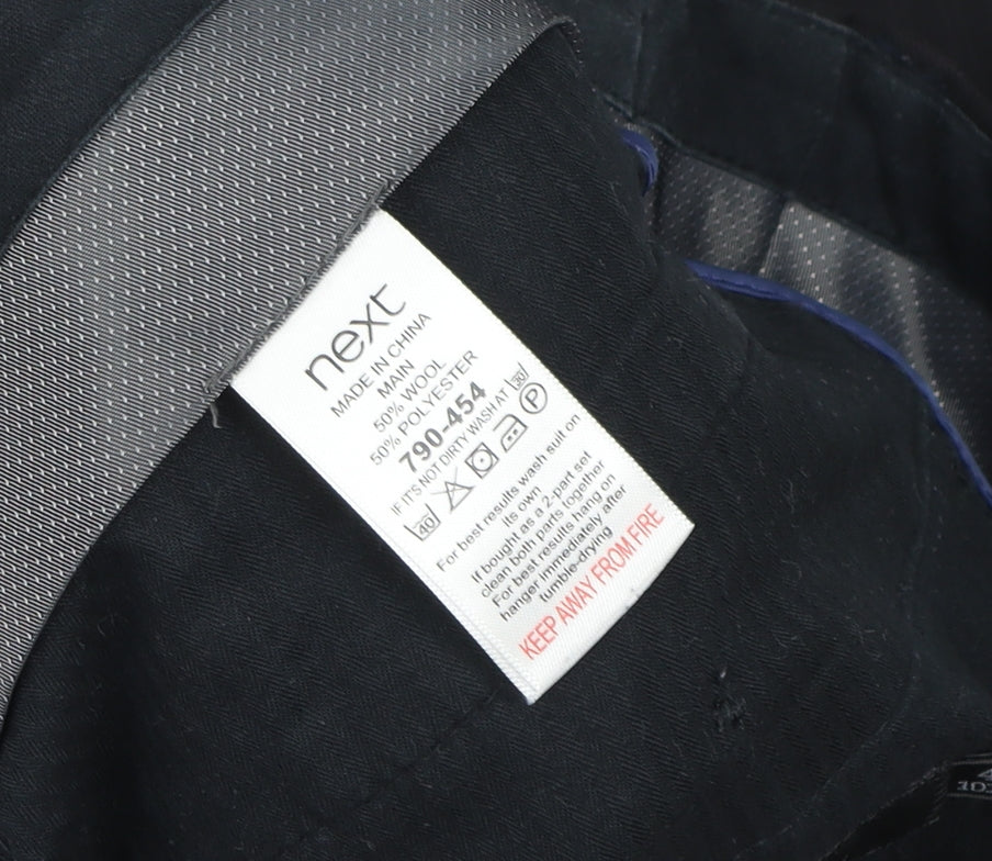 Next Men's Black Wool Blend Formal Dress Trousers 40R Regular Fit