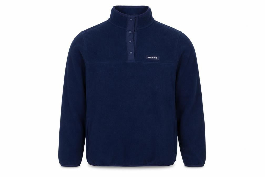 Lands' End Men’s Blue Fleece Henley Sweatshirt M Regular Fit